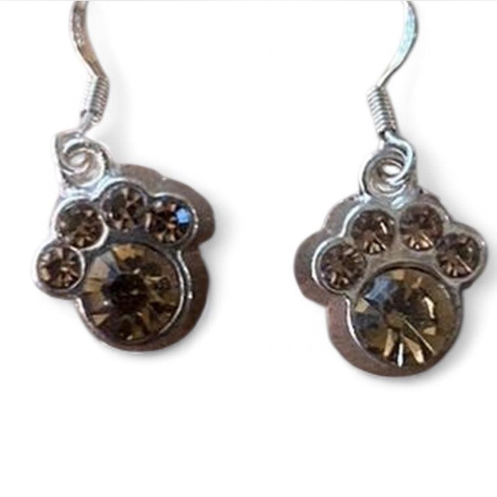 SUPER CUTE Paw Print Earrings with Yellow Stone